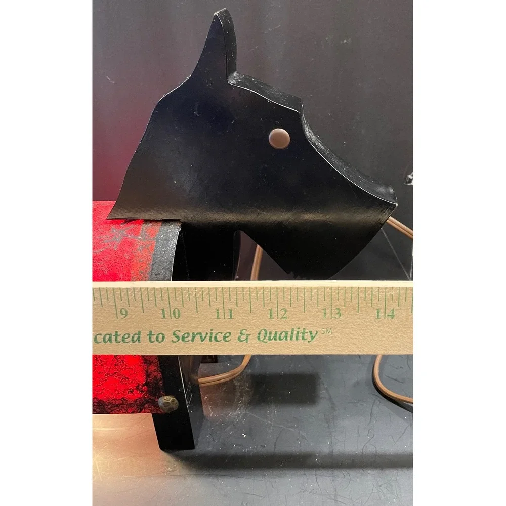 Vintage Scottie Dog Table Lamp Art Deco Scottish Terrier Wood Accent Light Red